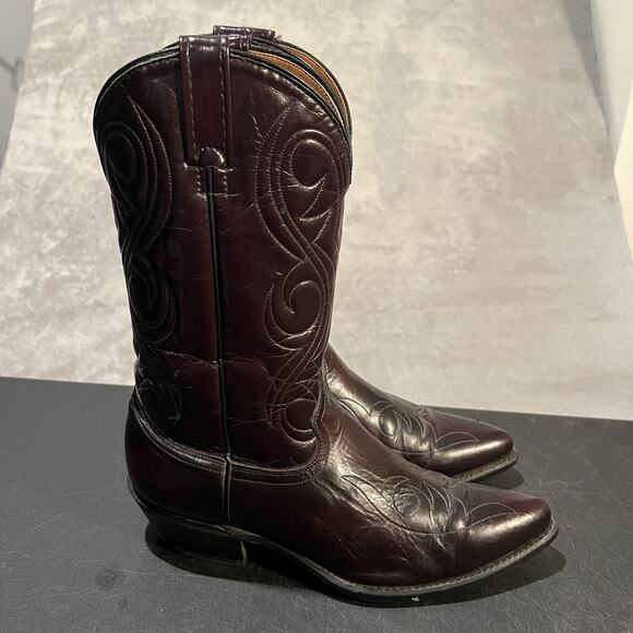 ACME Boots Mens Size 10 D Burgundy Cowboy Western Leather Stitch Made USA 4939 - Picture 1 of 10